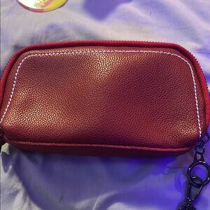 Red Leather Wristlet with Chain Strap